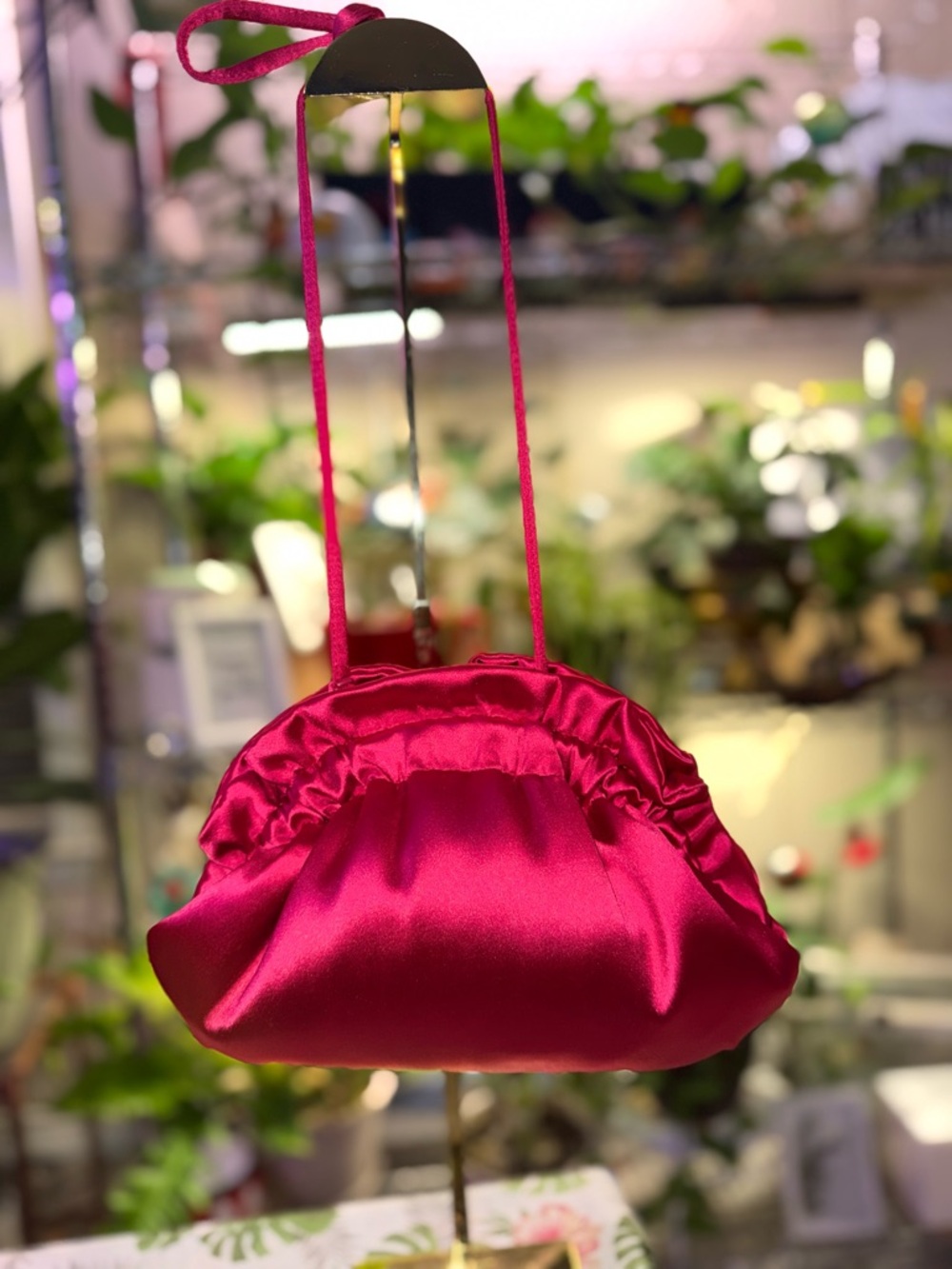 Zara Satin Gathered Shoulder Bag in Fuchsia NWOT